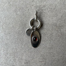 Load image into Gallery viewer, &quot;LifeStory Starter&quot; chunky silver 15mm bale with 10mm diameter round silver LIFESTORY logo disc and oval silver charm with round ruby in silver setting in the centre

