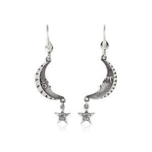 SILVER MOON AND STAR DROP EARRINGS - Amabis