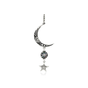 SILVER MOON WITH OPAL STONE AND STAR PENDANT - Amabis