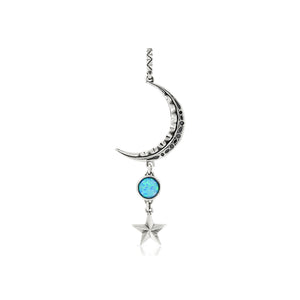 SILVER MOON WITH OPAL STONE AND STAR PENDANT - Amabis