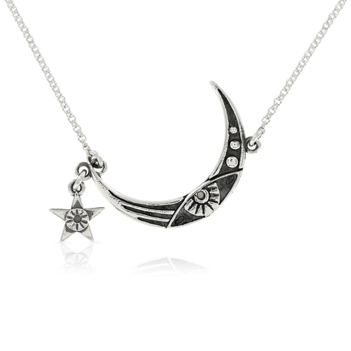 SILVER MOON AND STAR NECKLACE - Amabis