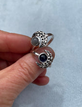 Load image into Gallery viewer, Geometric moon ring with 6mm cabochon iolite stone
