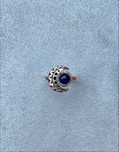 Load image into Gallery viewer, Geometric moon ring with 6mm cabochon iolite stone
