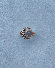 Load image into Gallery viewer, Geometric moon ring with 6mm cabochon iolite stone
