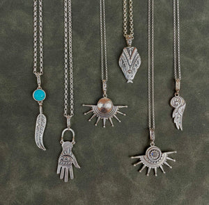 Feather and stone drop pendant
