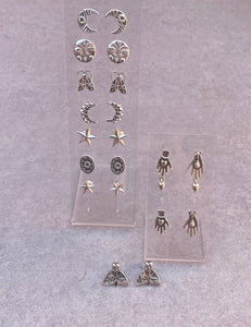 SILVER GEOMETRIC MOON STUD EARRINGS