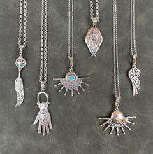 Load image into Gallery viewer, Feather and stone drop pendant
