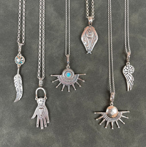 Feather and stone drop pendant