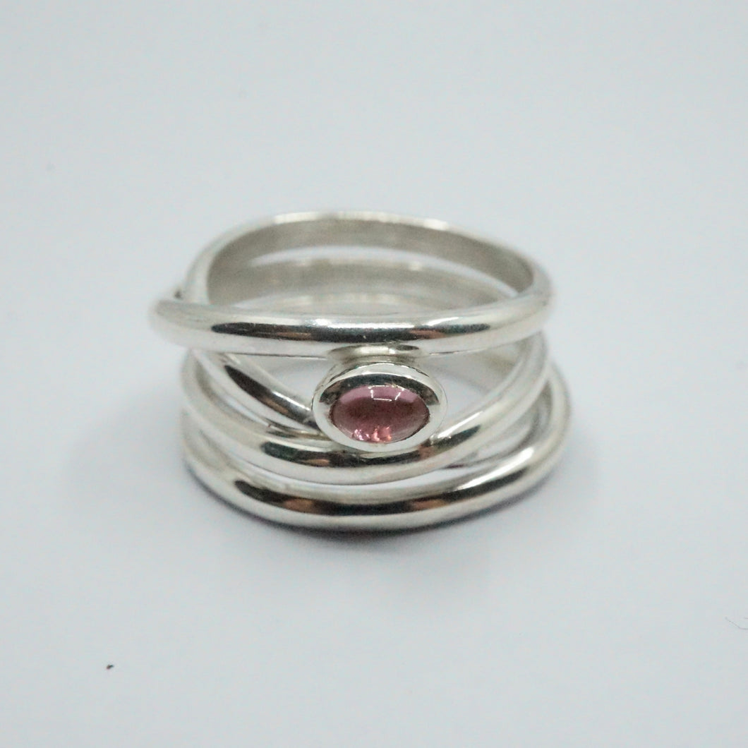 Nest ring four strand with pink tourmaline