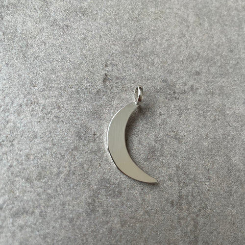 Crescent moon, polished silver, pendant with chunky silver bale at the top