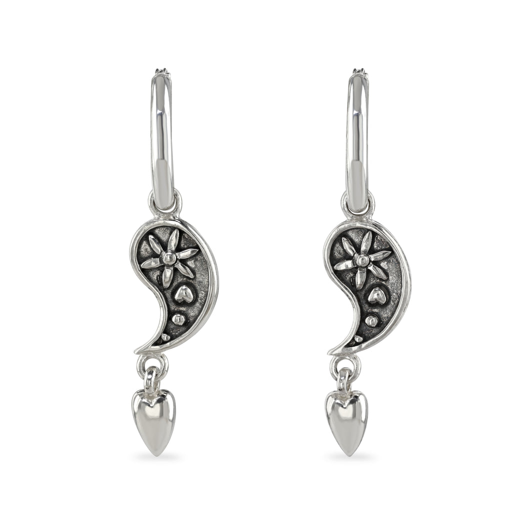 Yin yang and heart hoop earrings