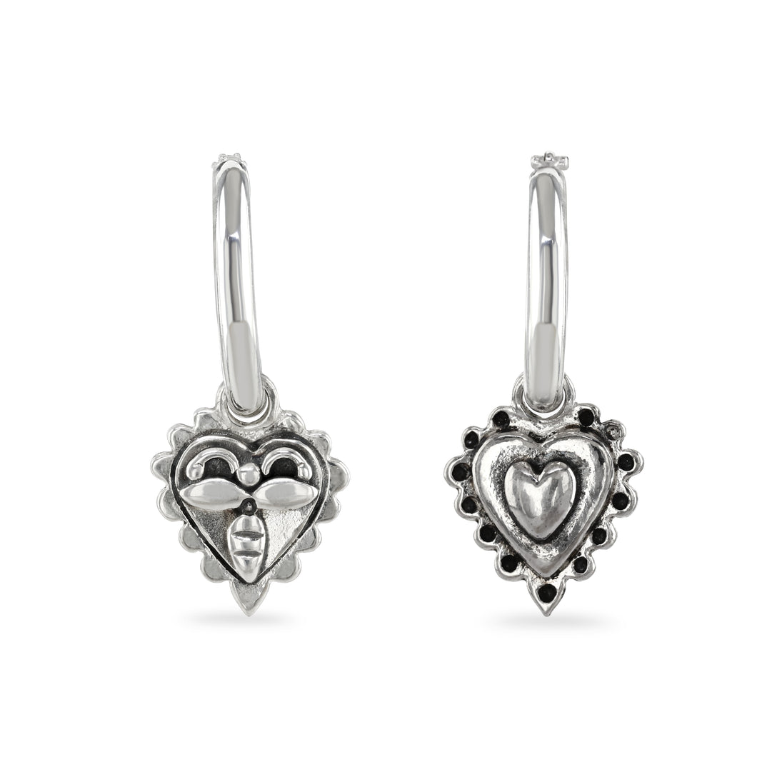 Small heart on hoop earrings