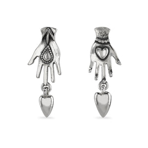Hand stud with heart drop