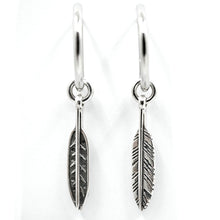 Load image into Gallery viewer, SILVER FEATHER ON HOOP EARRINGS

