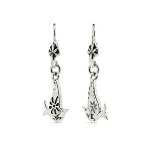 SILVER BIRD ON HOOK EARRINGS - Amabis