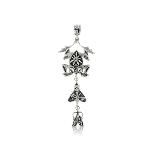 SILVER FROG WITH FLY AND BUG PENDANT - Amabis