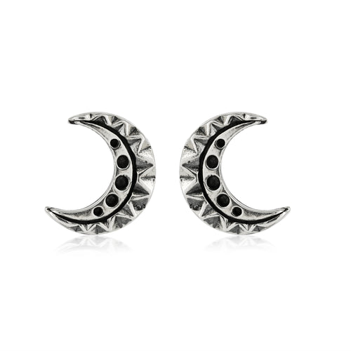 SILVER GEOMETRIC MOON STUD EARRINGS - Amabis