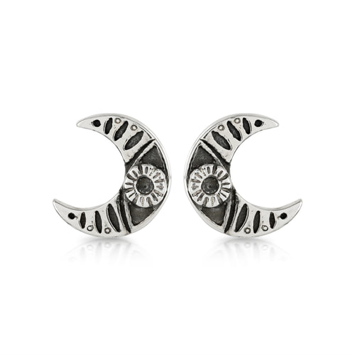 SILVER MOON STUD EARRINGS - Amabis