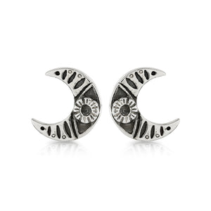 SILVER MOON STUD EARRINGS - Amabis