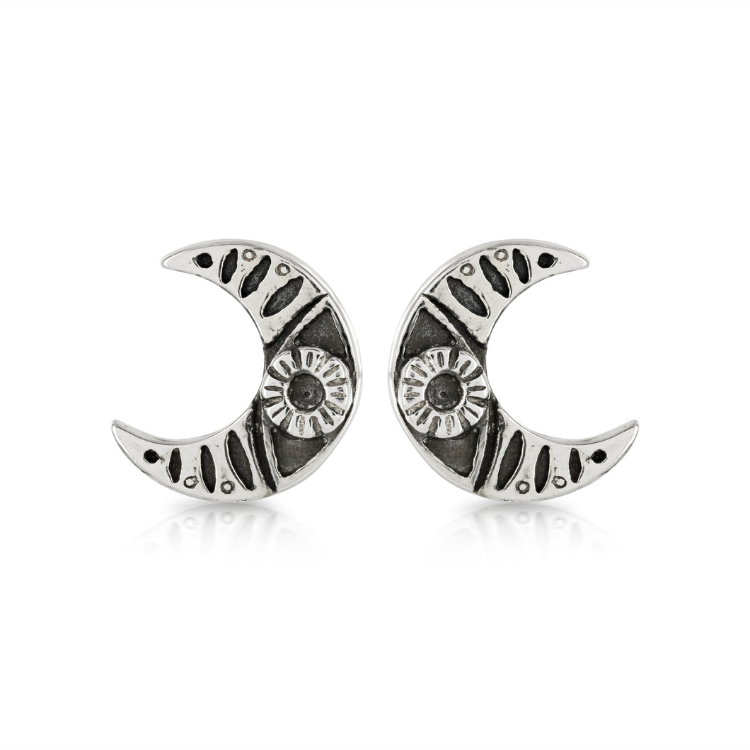 SILVER MOON STUD EARRINGS - Amabis