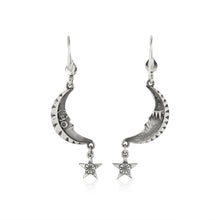 Load image into Gallery viewer, SILVER MOON AND STAR DROP EARRINGS - Amabis
