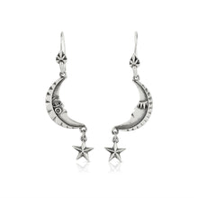 Load image into Gallery viewer, SILVER MOON AND STAR DROP EARRINGS - Amabis
