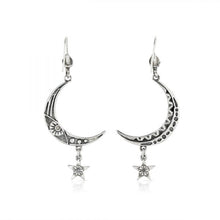 Load image into Gallery viewer, SILVER MOON AND STAR DROP EARRINGS - Amabis
