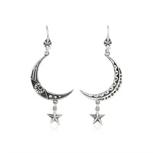 Load image into Gallery viewer, SILVER MOON AND STAR DROP EARRINGS - Amabis
