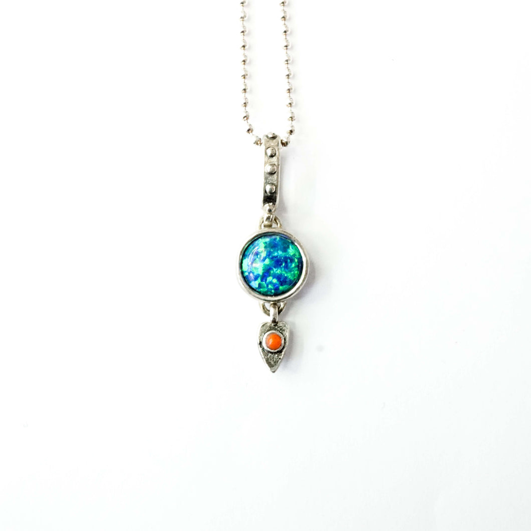 PEACOCK OPAL & CORAL PENDANT