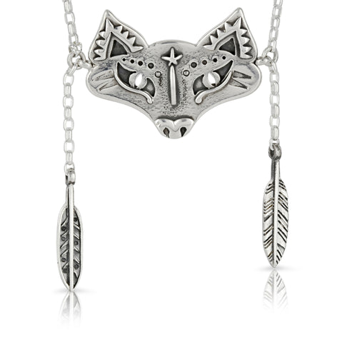 SILVER FOX AND FEATHER NECKLACE - Amabis