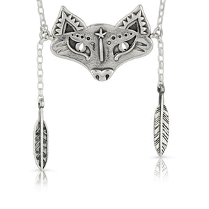 SILVER FOX AND FEATHER NECKLACE - Amabis